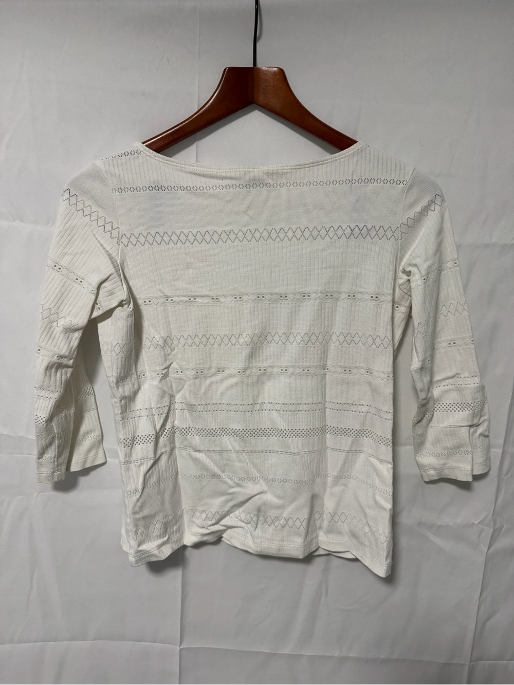 Worth White Eyelet Stripe Knit Long Sleeve Top